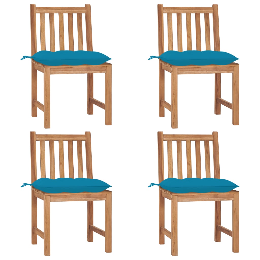 Sedie da Giardino 4 pz con Cuscini in Legno Massello di Teak
