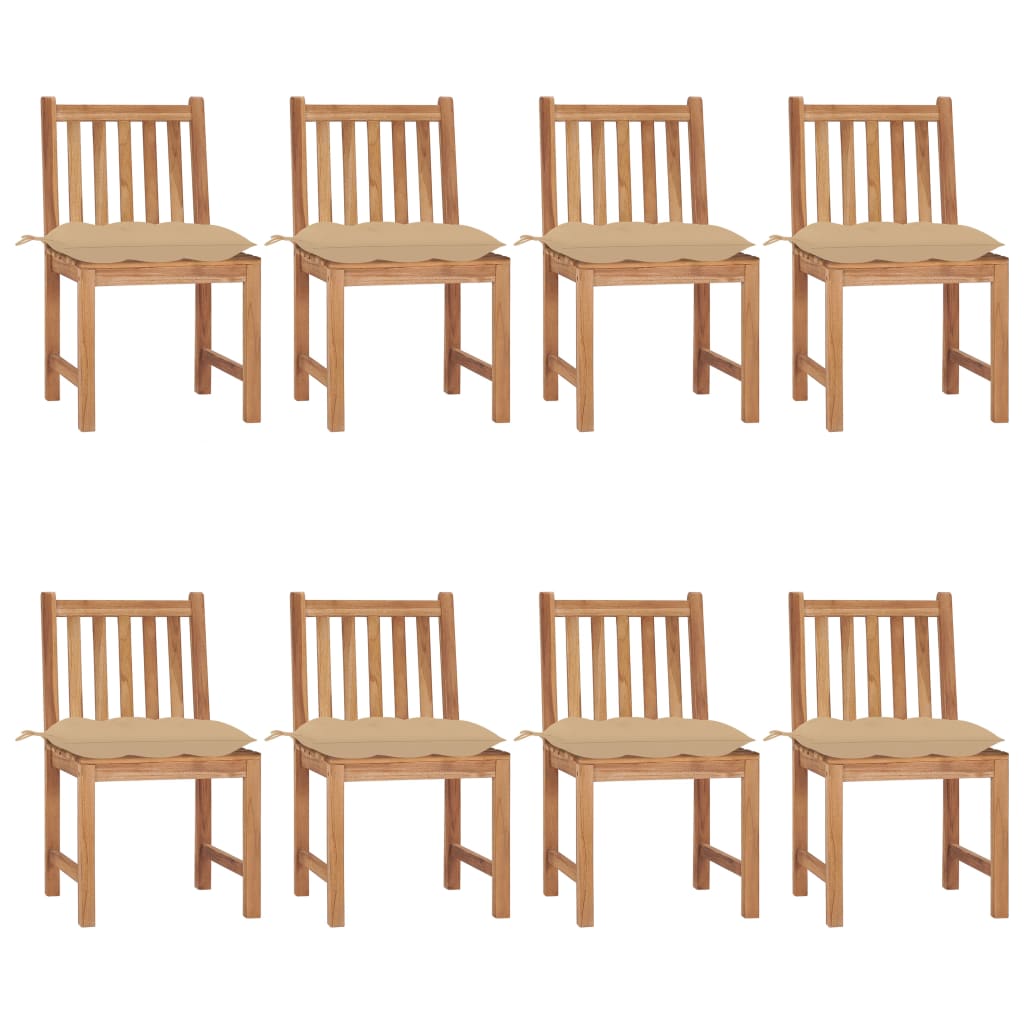 Sedie da Giardino con Cuscini 8 pz in Legno Massello di Teak