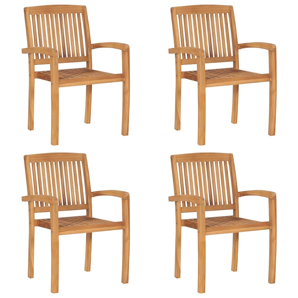 Sedie da Giardino Impilabili 4 pz con Cuscini Massello di Teak