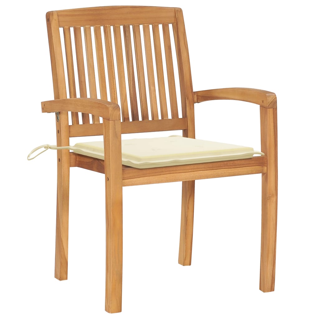Sedie da Giardino Impilabili 8 pz con Cuscini Massello di Teak