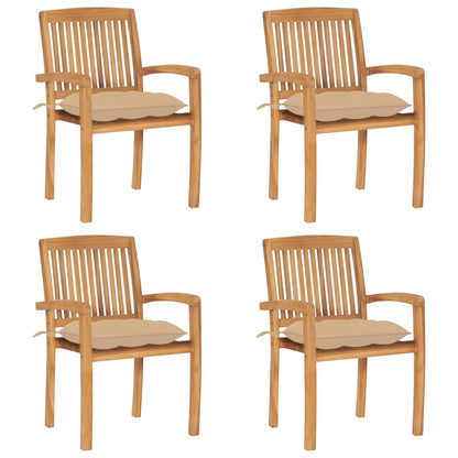 Sedie da Giardino Impilabili 4 pz con Cuscini Massello di Teak