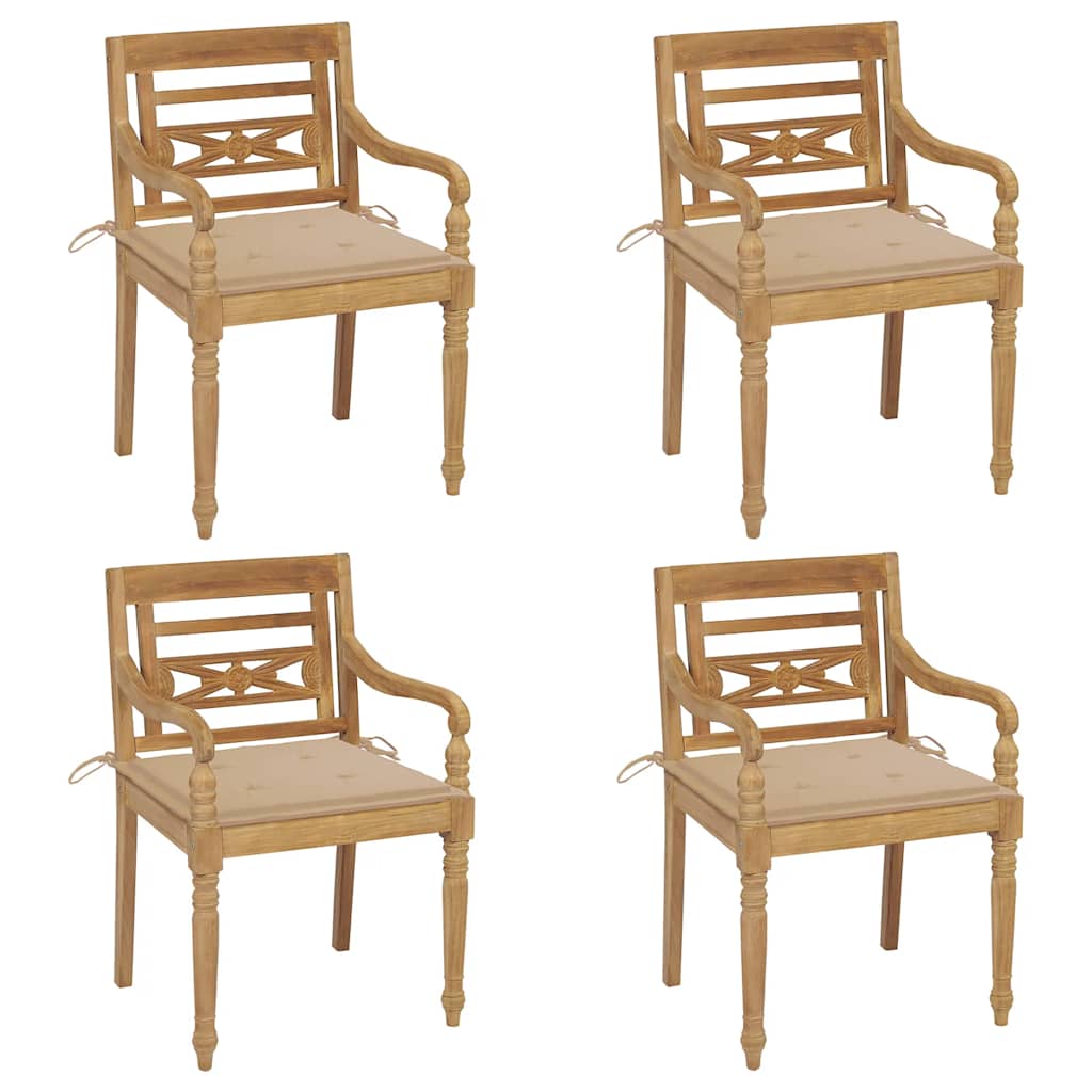 Sedie Batavia con Cuscini 4 pz in Legno Massello di Teak