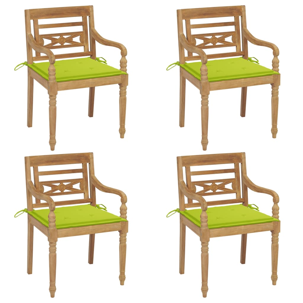 Sedie Batavia con Cuscini 4 pz in Legno Massello di Teak
