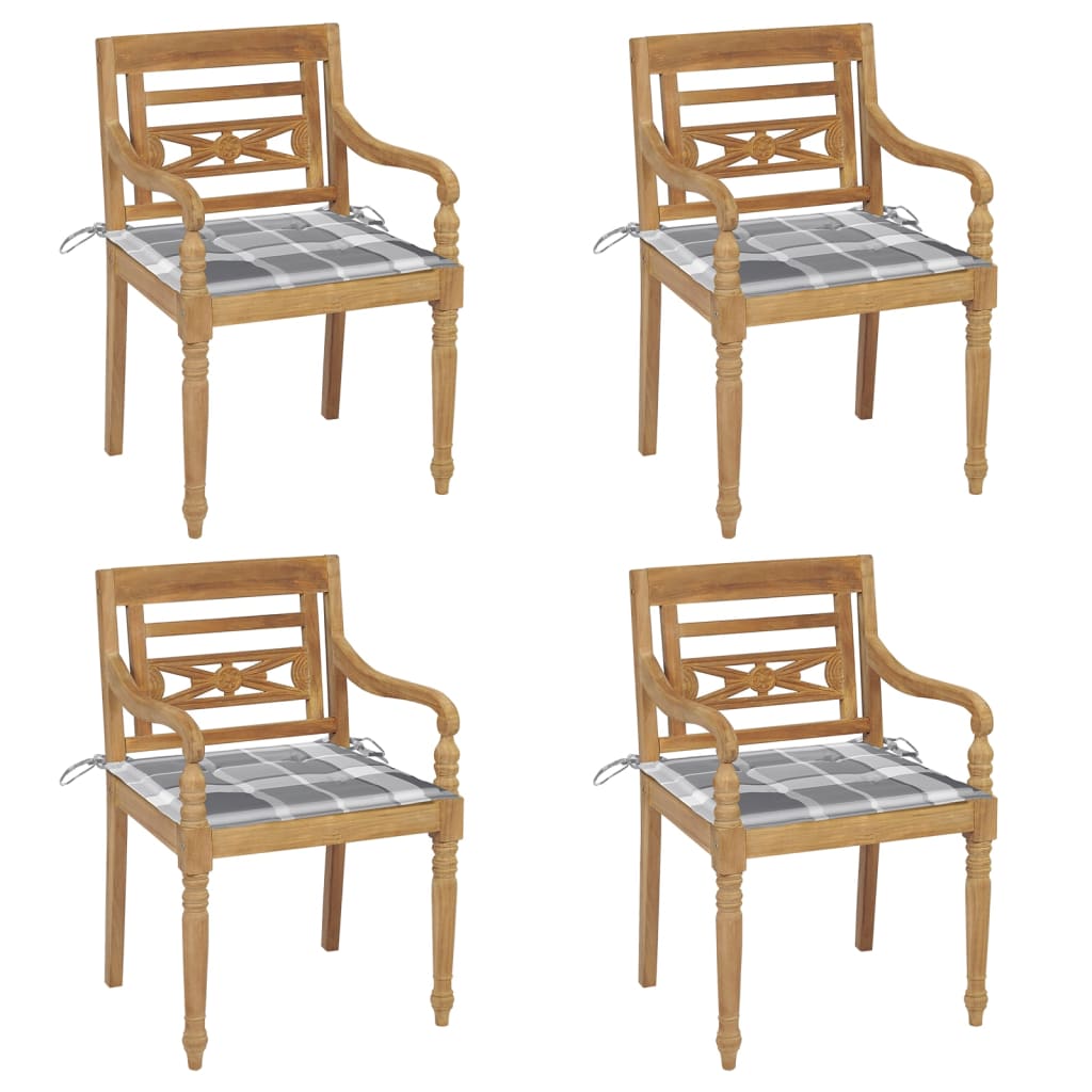 Sedie Batavia con Cuscini 4 pz in Legno Massello di Teak