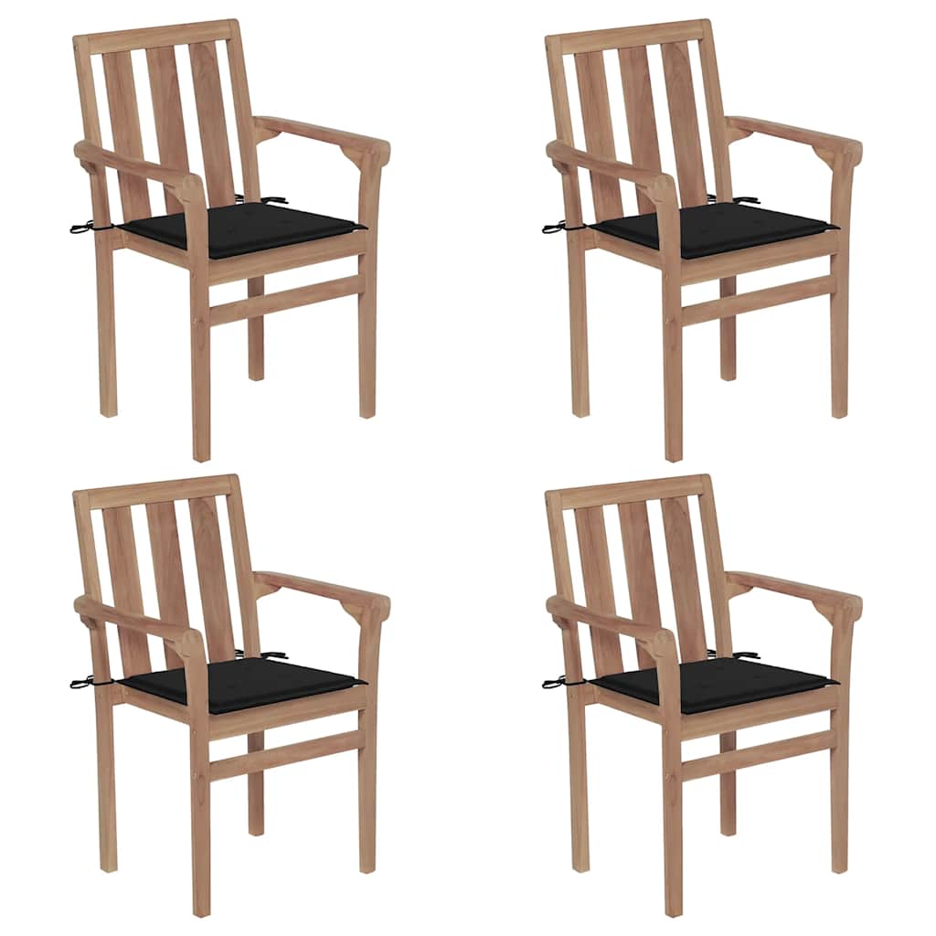 Sedie da Giardino Impilabili con Cuscini 4 pz Massello di Teak
