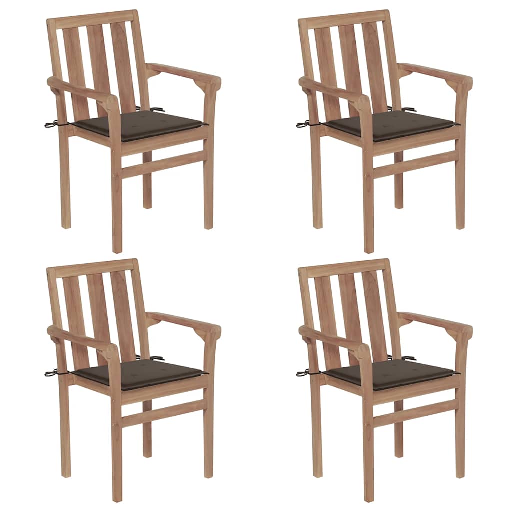Sedie da Giardino Impilabili con Cuscini 4 pz Massello di Teak