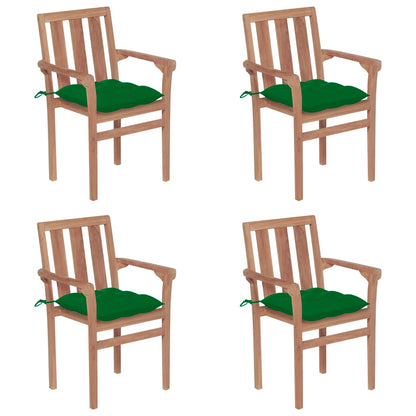 Sedie da Giardino Impilabili con Cuscini 4 pz Massello di Teak
