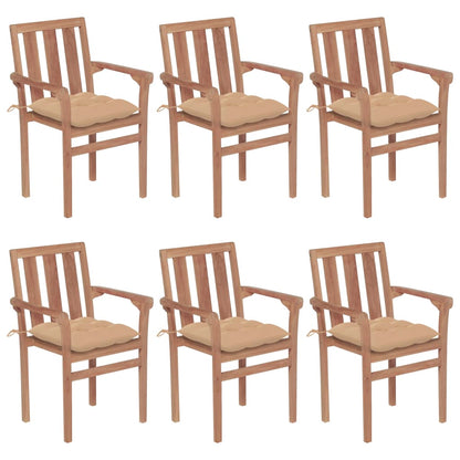 Sedie da Giardino Impilabili con Cuscini 6 pz Massello di Teak