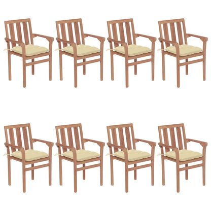 Sedie da Giardino Impilabili con Cuscini 8 pz Massello di Teak