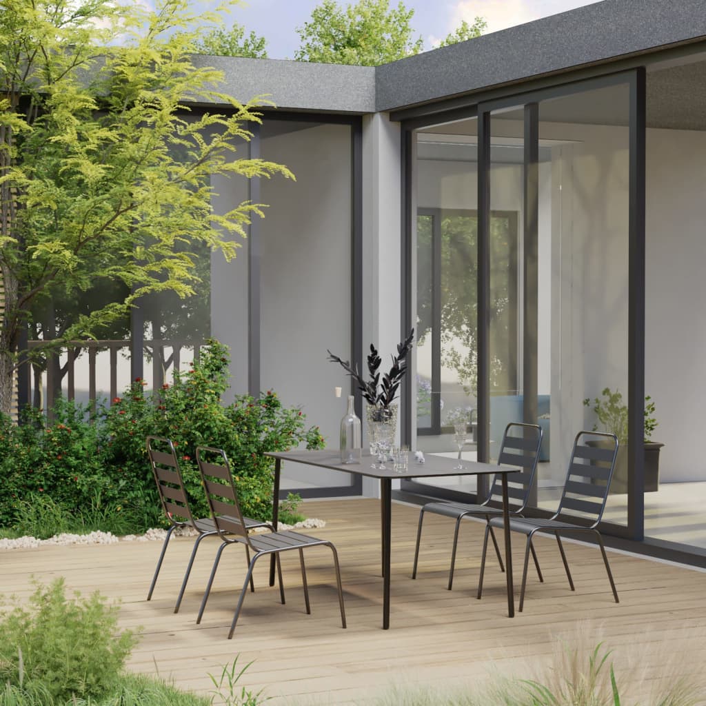 Set Mobili da Pranzo per Giardino 5 pz in Acciaio Grigio Scuro