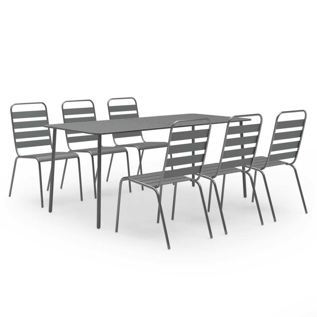 Set Mobili da Pranzo per Giardino 7 pz in Acciaio Grigio Scuro