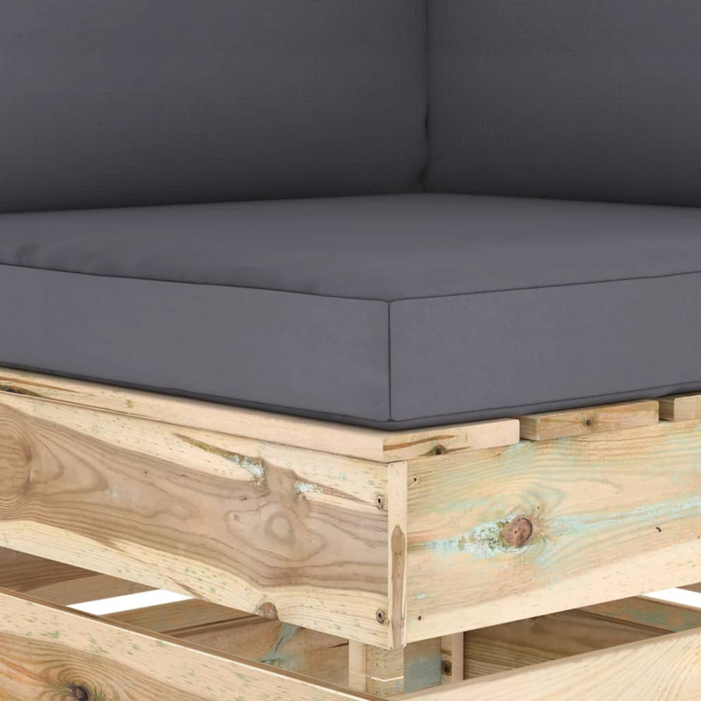 Divano Angolare Modulare con Cuscini in Legno Impregnato Verde