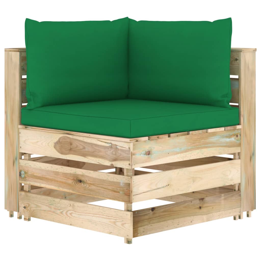 Divano Angolare Modulare con Cuscini in Legno Impregnato Verde