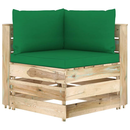 Divano Angolare Modulare con Cuscini in Legno Impregnato Verde