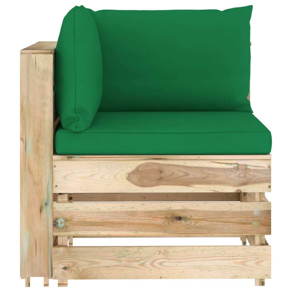 Divano Angolare Modulare con Cuscini in Legno Impregnato Verde