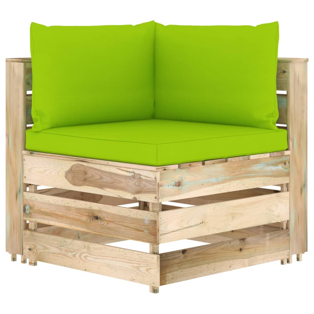Divano Angolare Modulare con Cuscini in Legno Impregnato Verde
