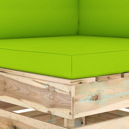 Divano Angolare Modulare con Cuscini in Legno Impregnato Verde