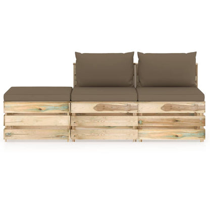 Set Divani da Giardino con Cuscini 3 pz Legno Impregnato Verde