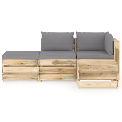 Set Salotto da Giardino con Cuscini 4 pz Legno Impregnato Verde