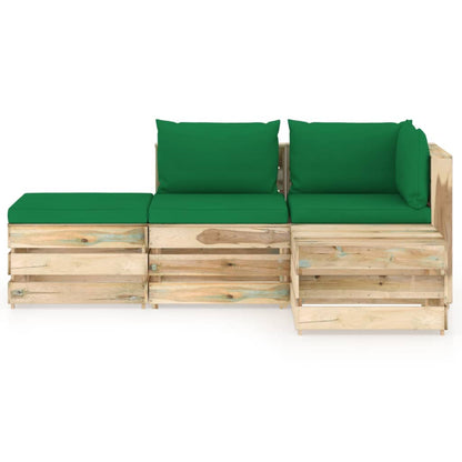 Set Salotto da Giardino con Cuscini 4 pz Legno Impregnato Verde