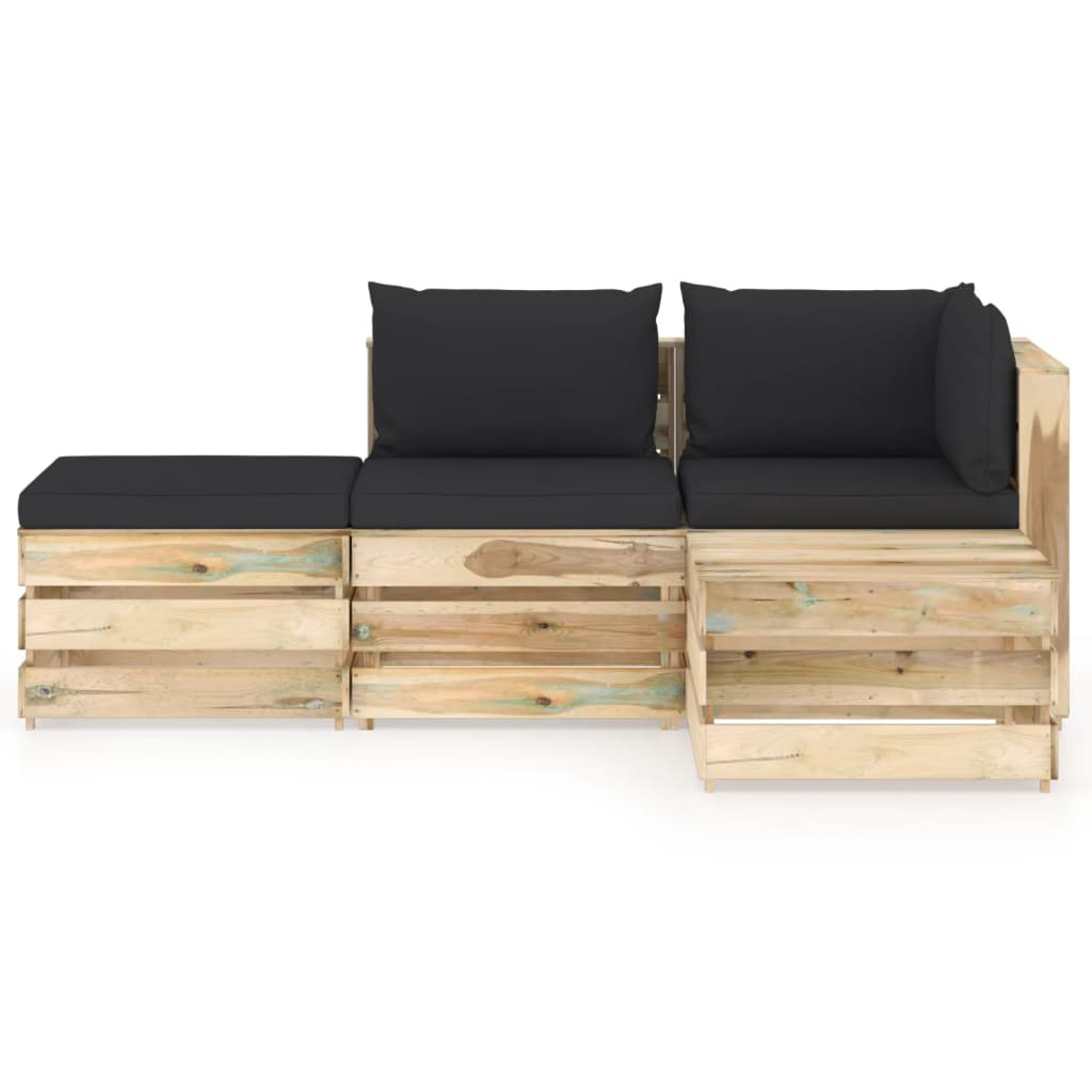 Set Salotto da Giardino con Cuscini 4 pz Legno Impregnato Verde