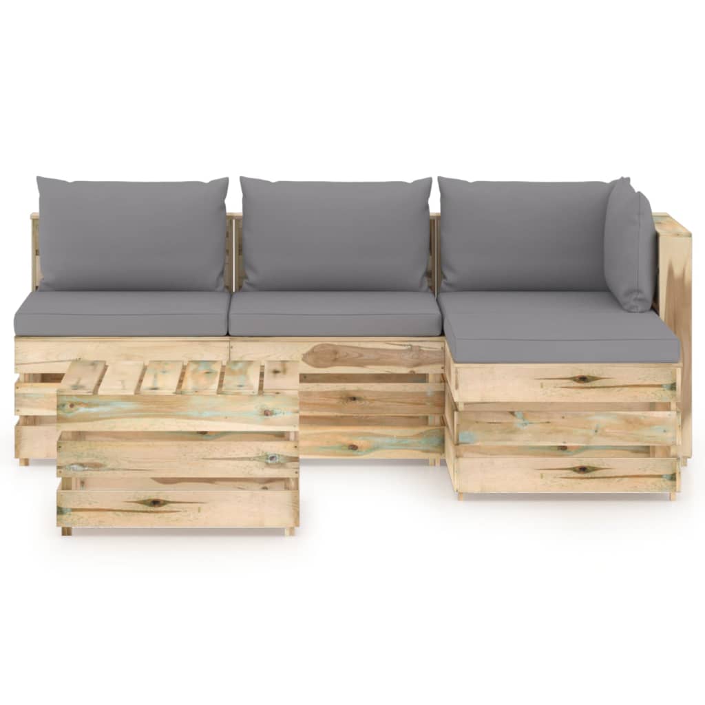 Set Salotto da Giardino con Cuscini 5 pz Legno Impregnato Verde