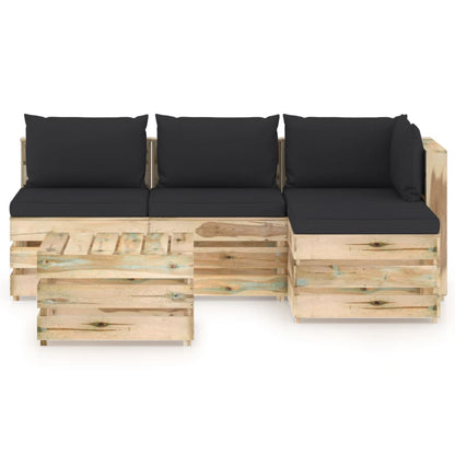 Set Salotto da Giardino con Cuscini 5 pz Legno Impregnato Verde