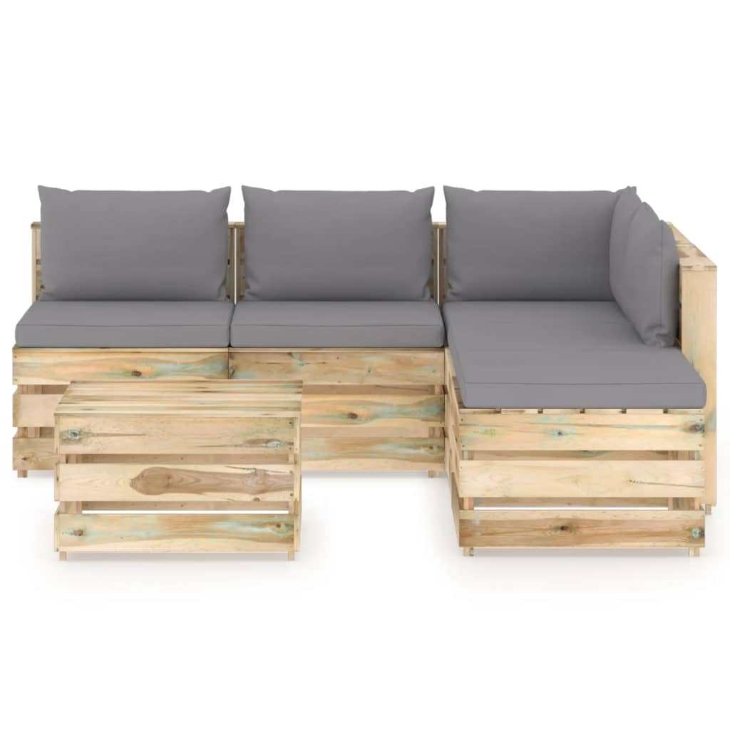 Set Salotto da Giardino con Cuscini 6 pz Legno Impregnato Verde