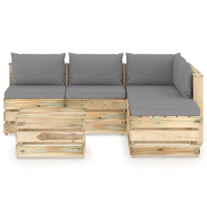 Set Salotto da Giardino con Cuscini 6 pz Legno Impregnato Verde