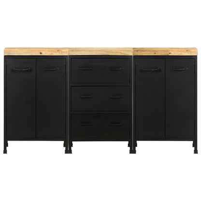 Credenza con 3 Cassetti e 4 Ante in Massello di Mango Grezzo