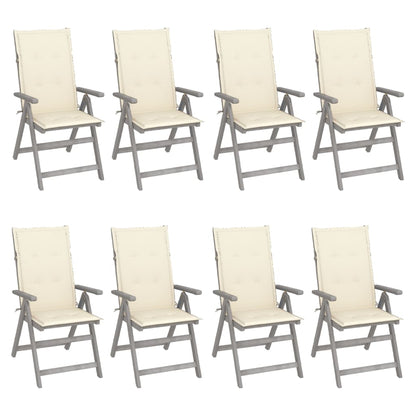 Sedie Giardino Reclinabili 8pz Cuscini Massello Acacia Grigio