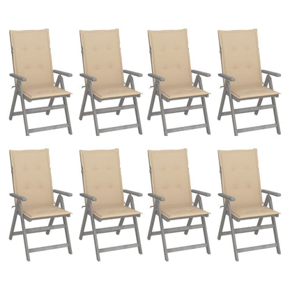 Sedie Giardino Reclinabili 8pz Cuscini Massello Acacia Grigio