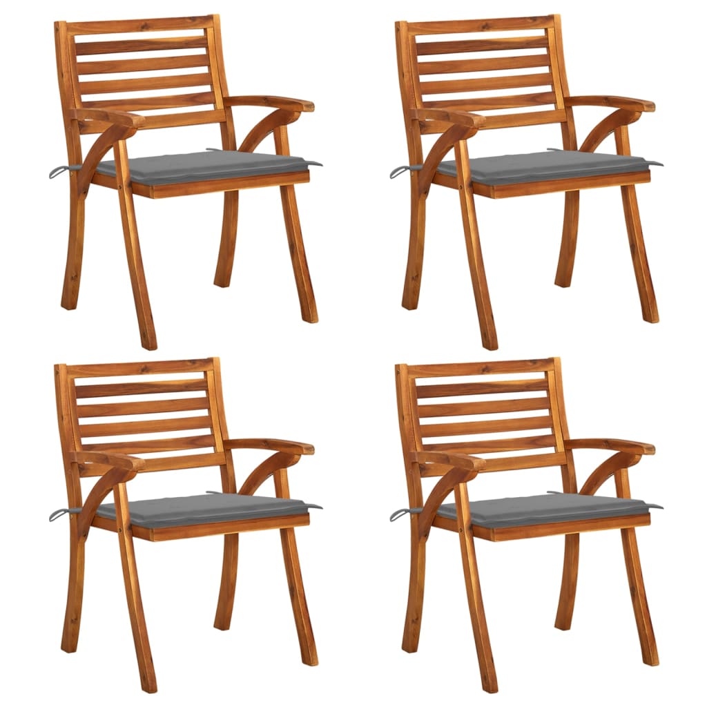 Sedie da Giardino con Cuscini 4 pz in Legno Massello di Acacia