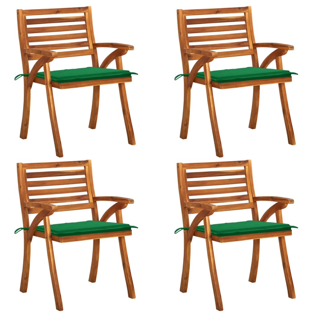 Sedie da Giardino con Cuscini 4 pz in Legno Massello di Acacia