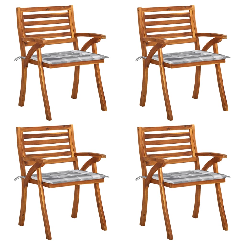 Sedie da Giardino con Cuscini 4 pz in Legno Massello di Acacia