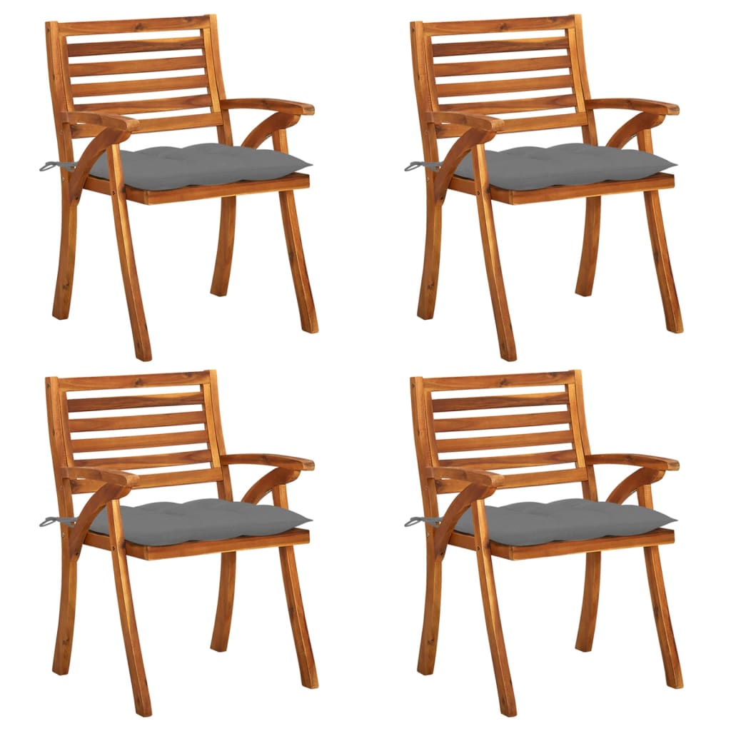 Sedie da Giardino con Cuscini 4 pz in Legno Massello di Acacia