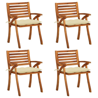 Sedie da Giardino con Cuscini 4 pz in Legno Massello di Acacia