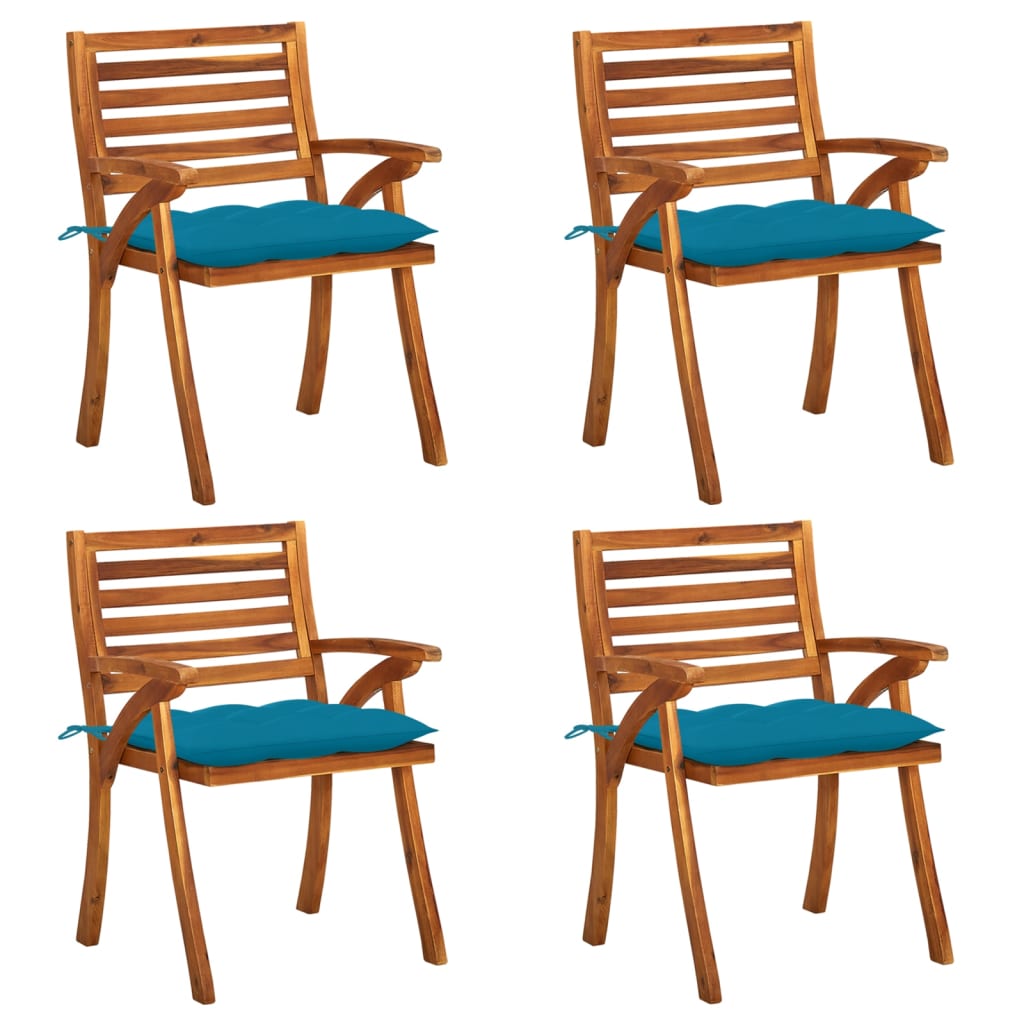 Sedie da Giardino con Cuscini 4 pz in Legno Massello di Acacia