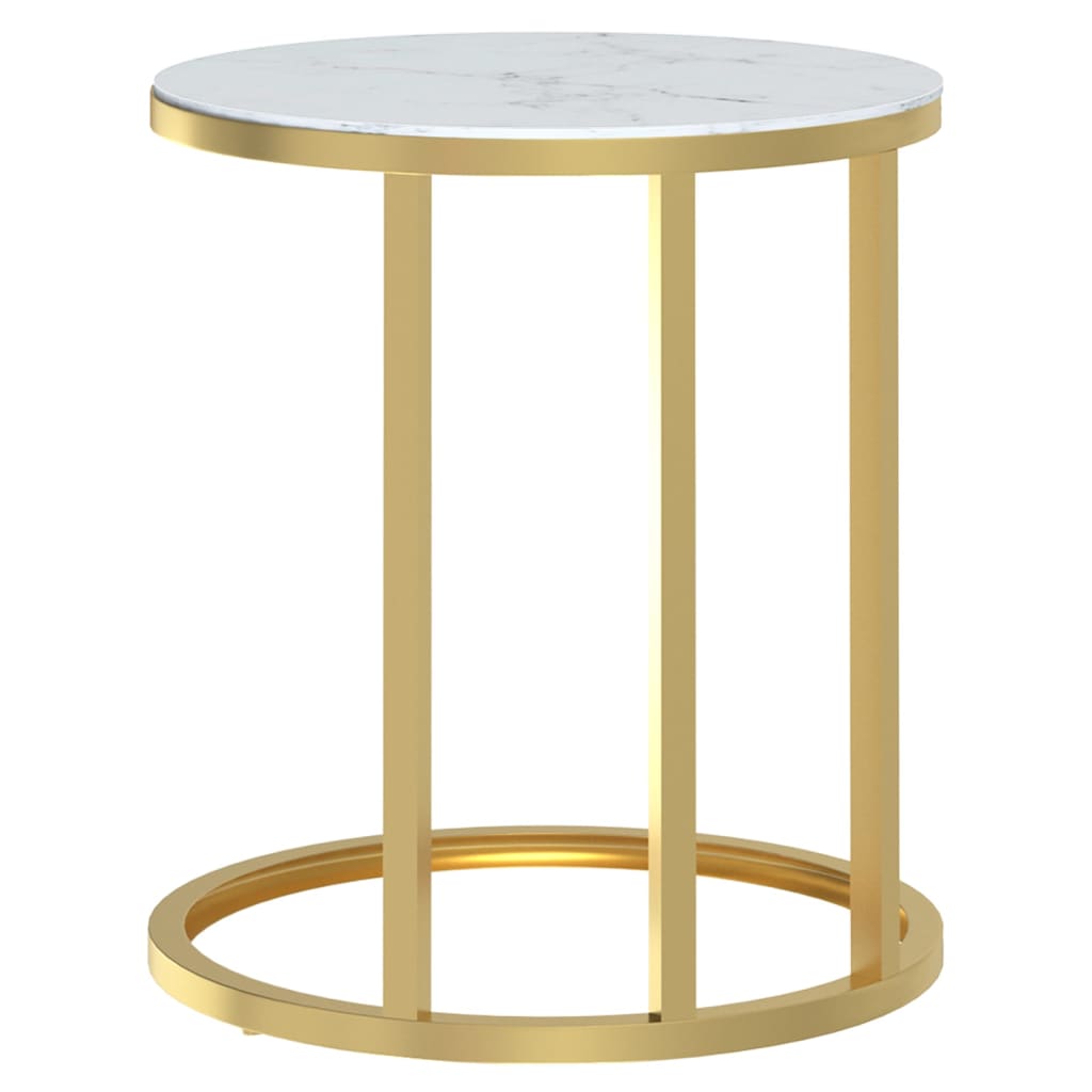 Tavolino Oro e Marmo Bianco 45 cm in Vetro Temperato