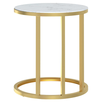 Tavolino Oro e Marmo Bianco 45 cm in Vetro Temperato