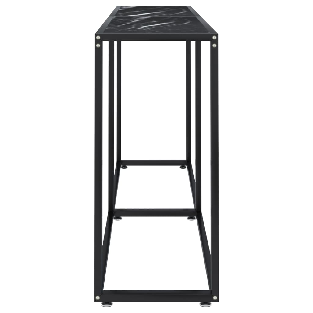 Tavolo Consolle Nero Marmo 160x35x75,5 cm in Vetro Temperato