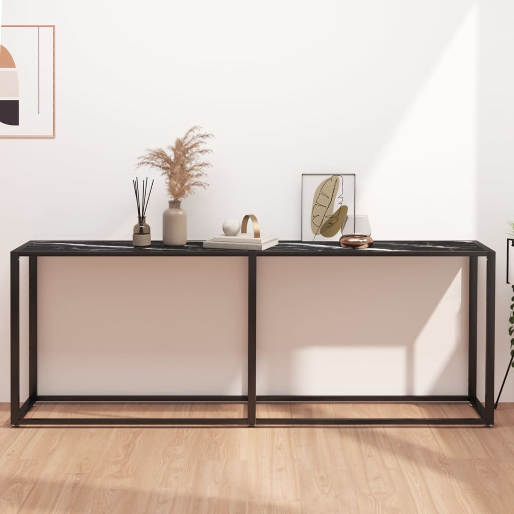 Tavolo Consolle Marmo Nero 180x35x75,5 cm in Vetro Temperato