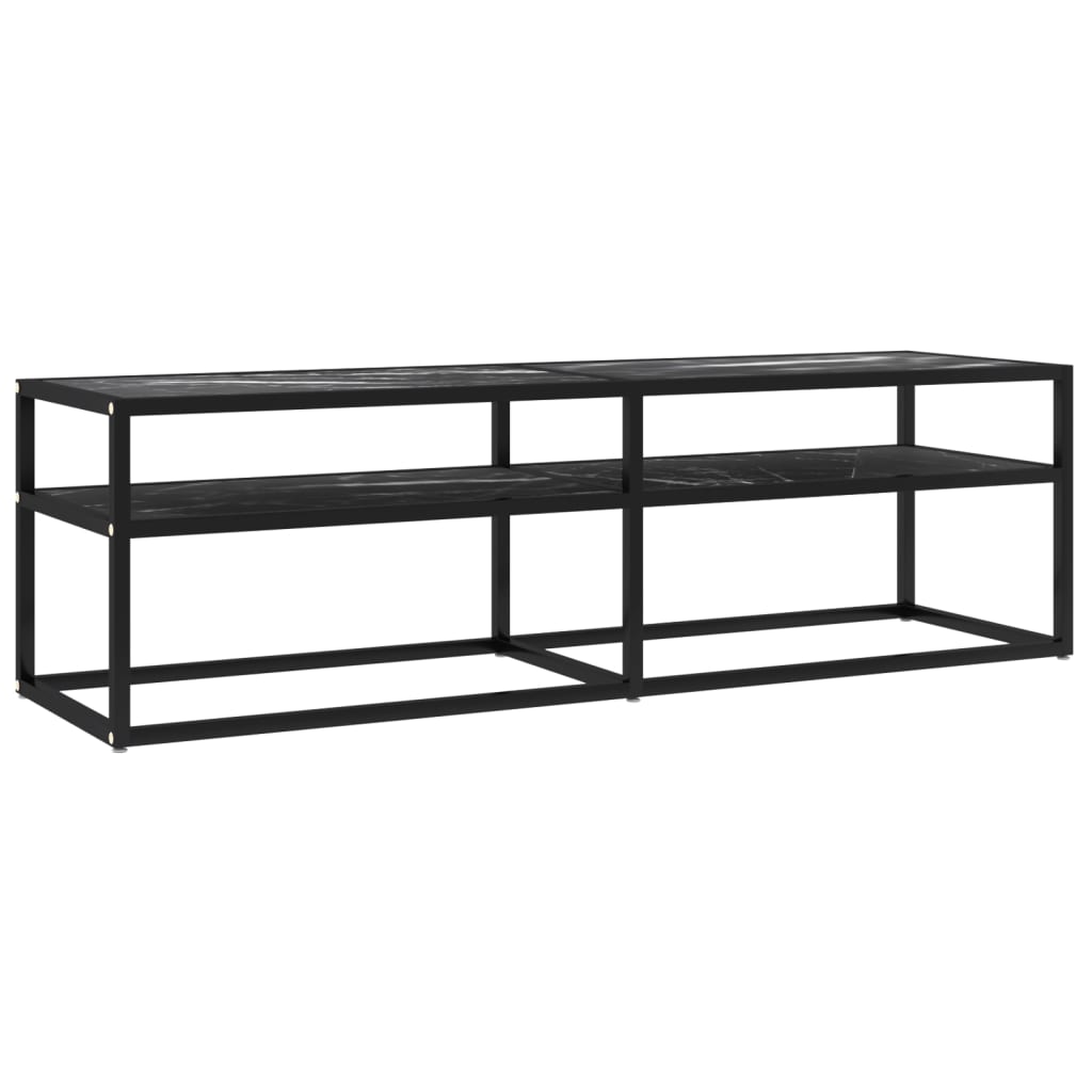 Mobile Porta TV Marmo Nero 140x40x40,5 cm in Vetro Temperato