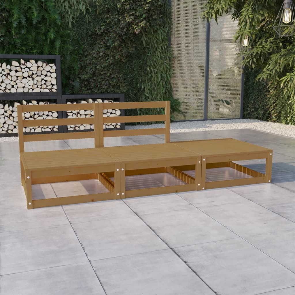 Set Divani da Giardino 3pz Marrone Ambra Legno Massello di Pino