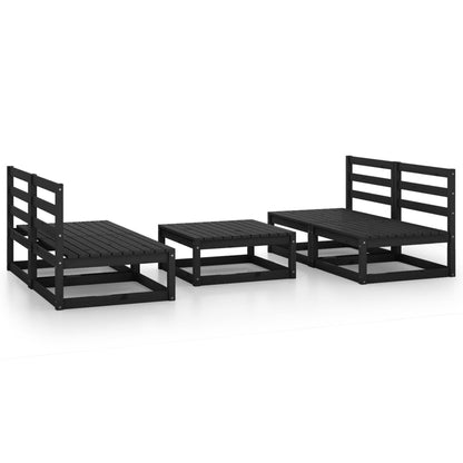 Set Divani da Giardino 5 pz Nero in Legno Massello di Pino