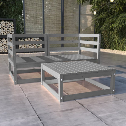 Set Divani da Giardino 3 pz Grigio in Legno Massello di Pino