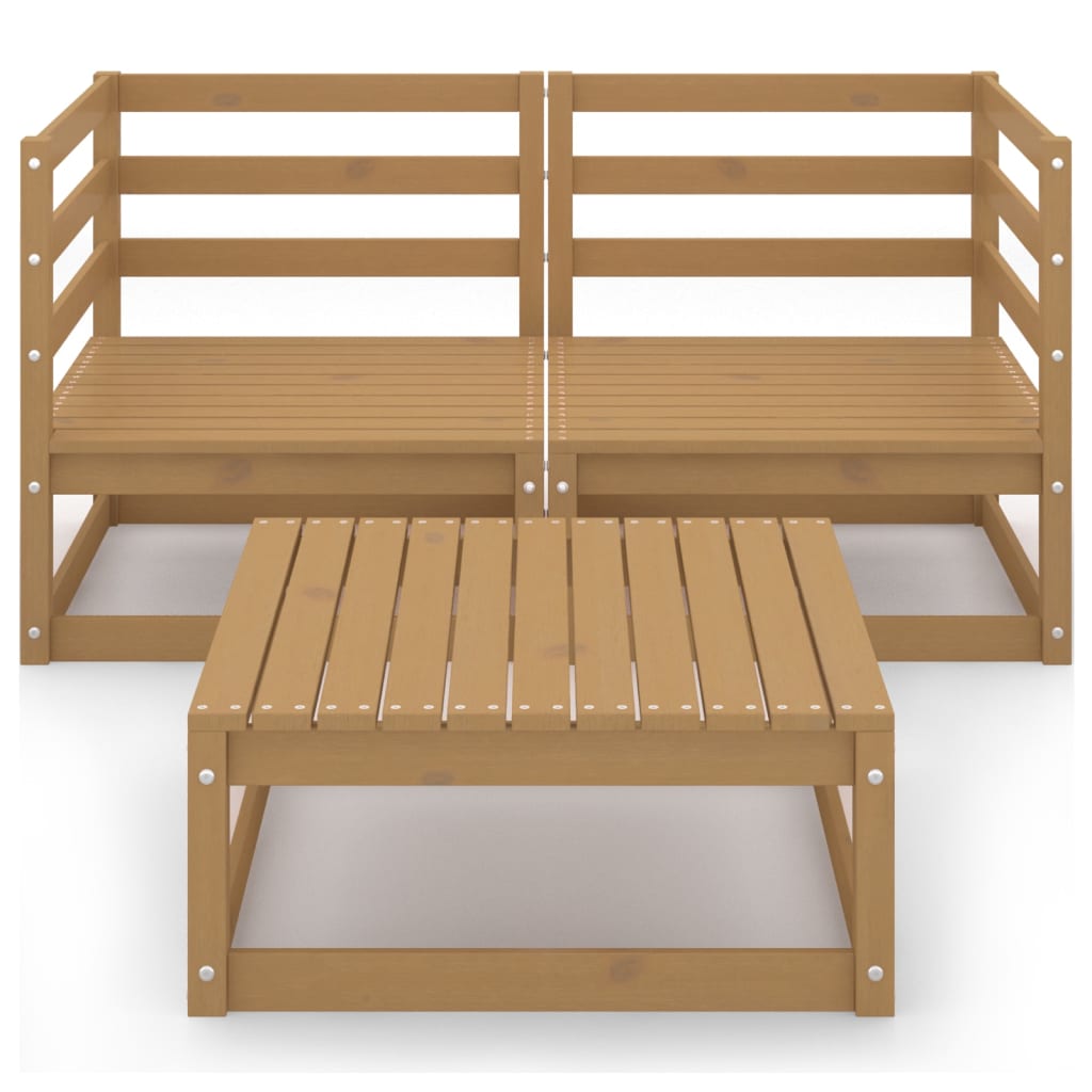 Set Salotto da Giardino 3pz Marrone Ambra Legno Massello Pino
