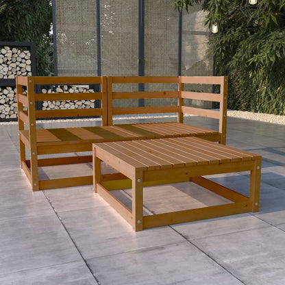 Set Salotto da Giardino 3pz Marrone Ambra Legno Massello Pino