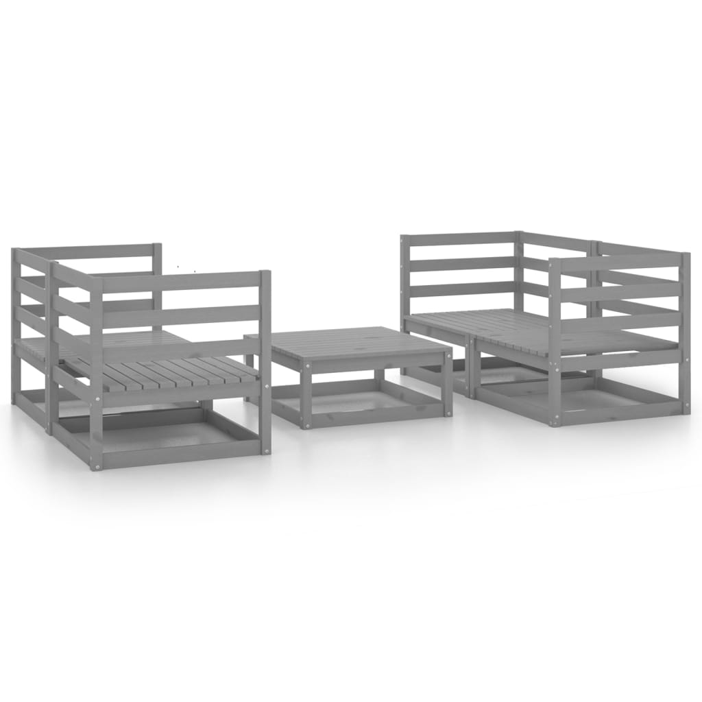 Set Divani da Giardino 5 pz Grigio in Legno Massello di Pino