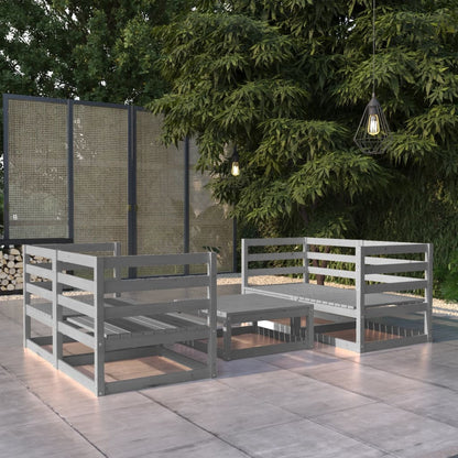 Set Divani da Giardino 5 pz Grigio in Legno Massello di Pino